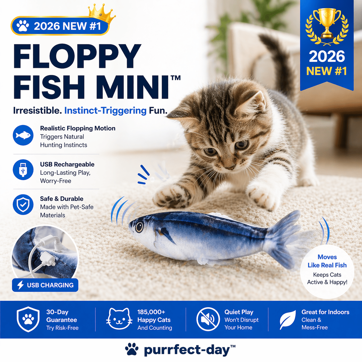 Motion-activated soft fish toy for gentler play with an older cat