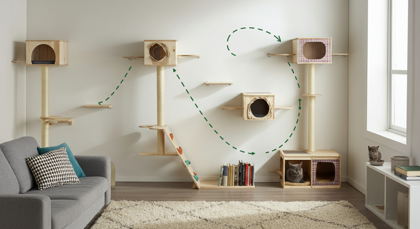 Featured Image for article: How to Build a Cat Superhighway in a Small Apartment (No Drilling Required)