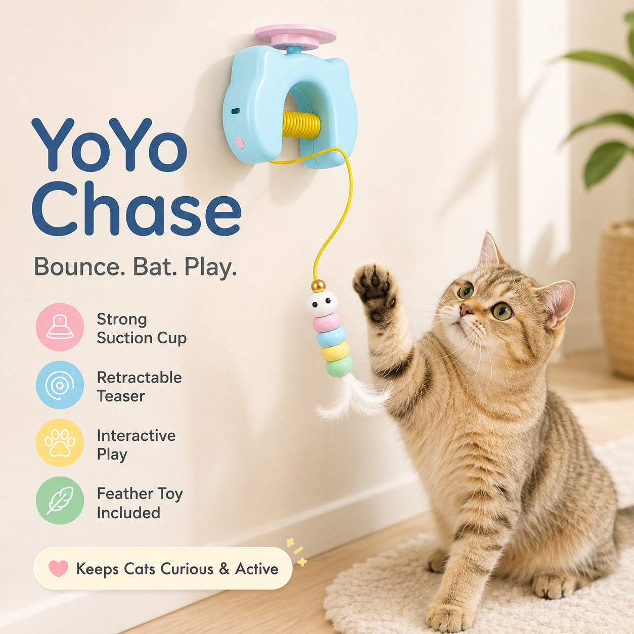 YoYo Chase Automatic Lift and Drop Cat Toy for vertical play
