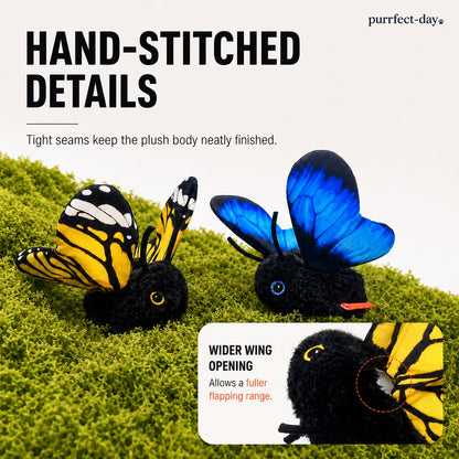 Close-up of the FlutterBloom cat toy's hand-stitched plush details