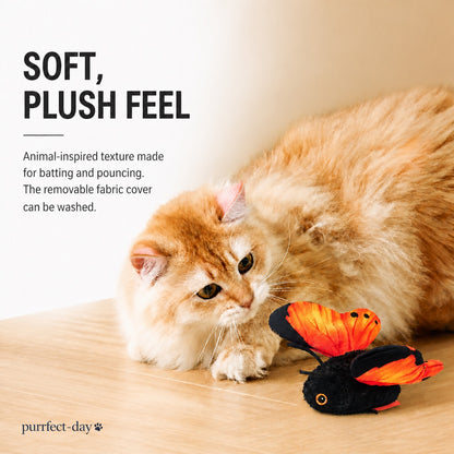 Soft plush body of the FlutterBloom butterfly cat toy