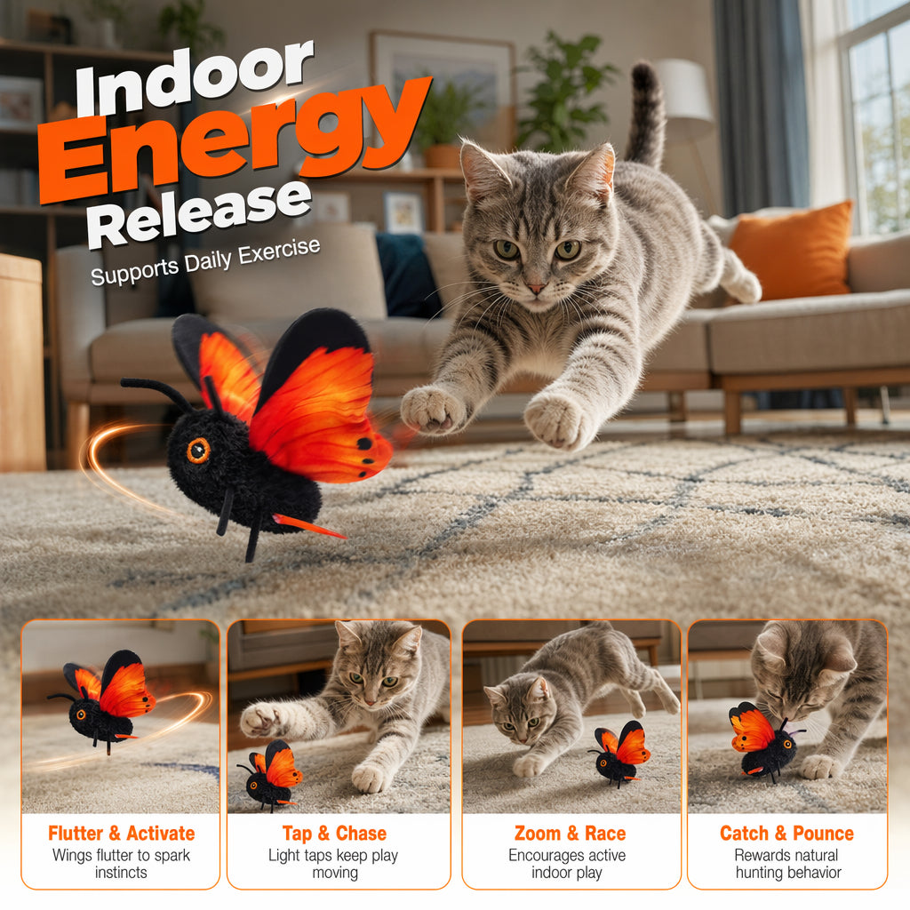 FlutterBloom™ Rechargeable Flapping Butterfly Cat Toy