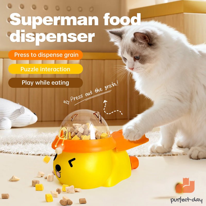 Superman Food Dispenser for cats | Purrfect - day