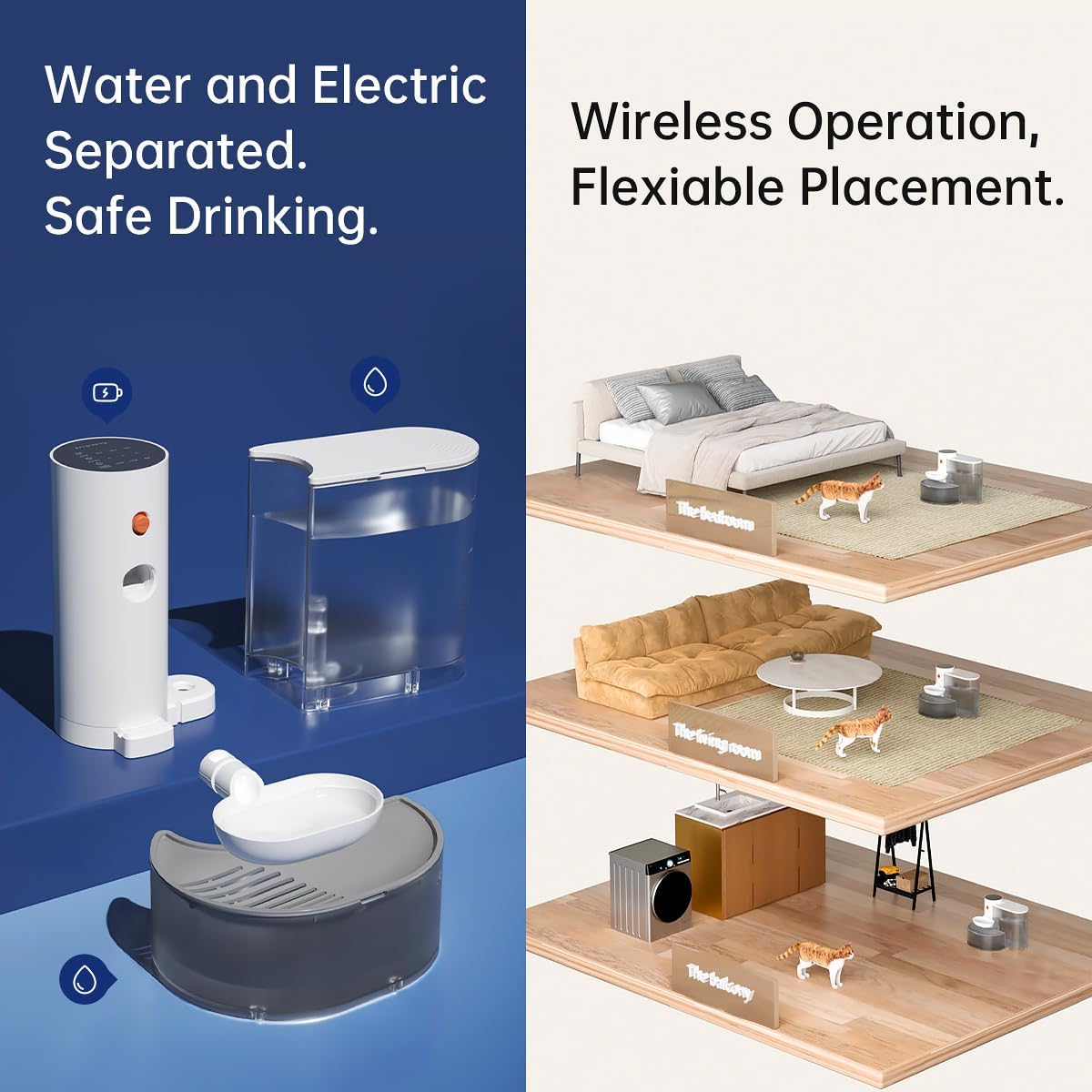 Smart Pet Water Fountain, 105oz/3L Rechargeable Automatic Water Dispenser for Cats and Dogs, Large Capacity Wireless Cat Water Fountain, Innovative Pet Gravity Water Dispenser for Pets