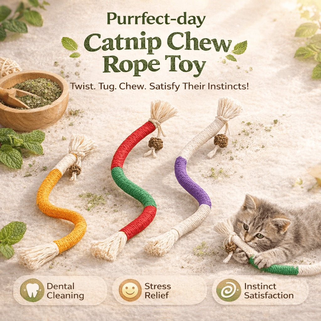 Catnip chew rope color choices included in the dental sampler