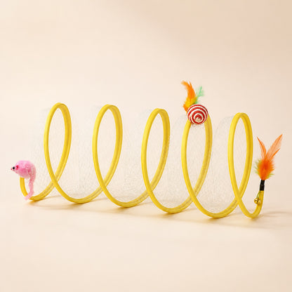 Coil Chase foldable yellow spiral cat toy studio view