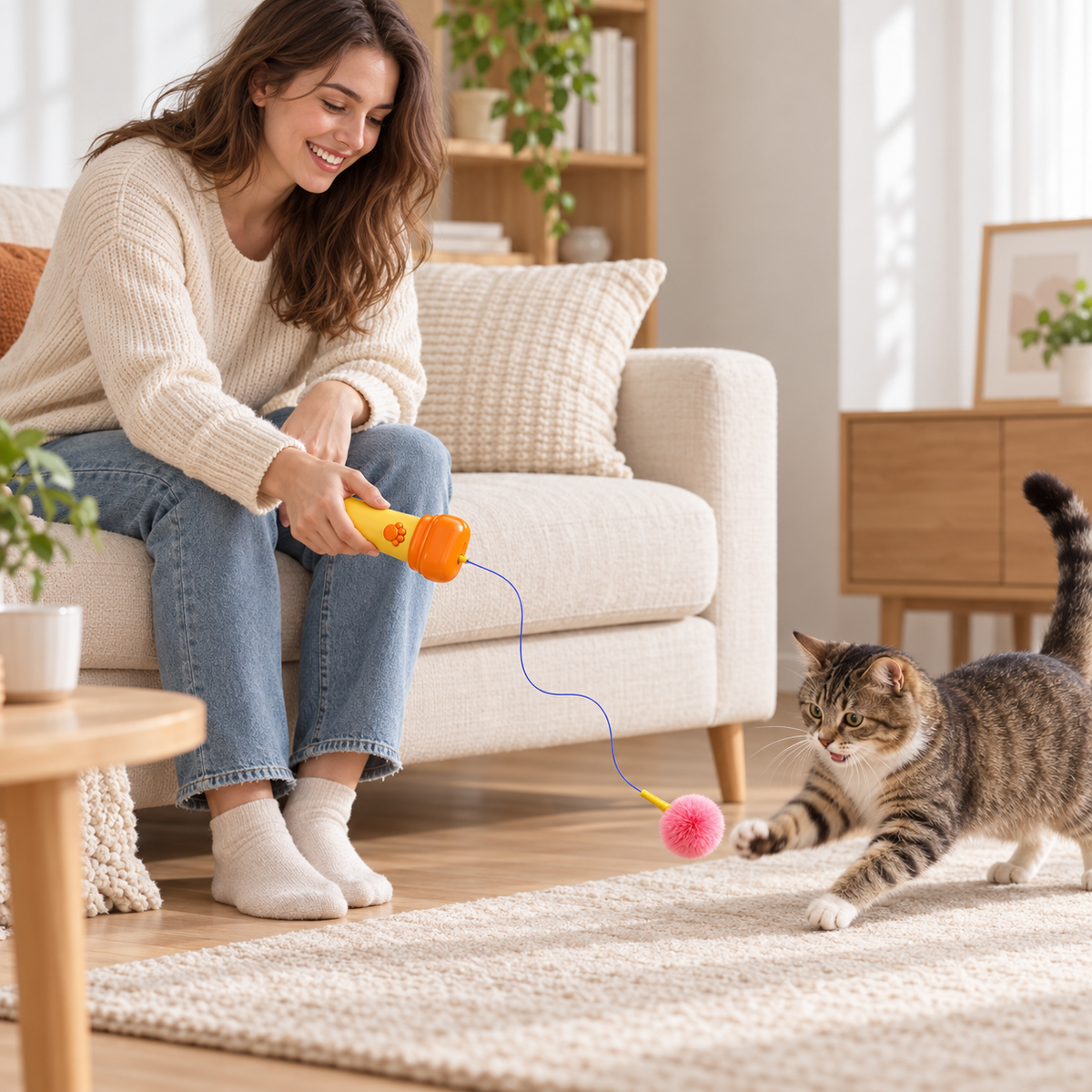 PounceLoop handheld retractable pompom cat toy - bond