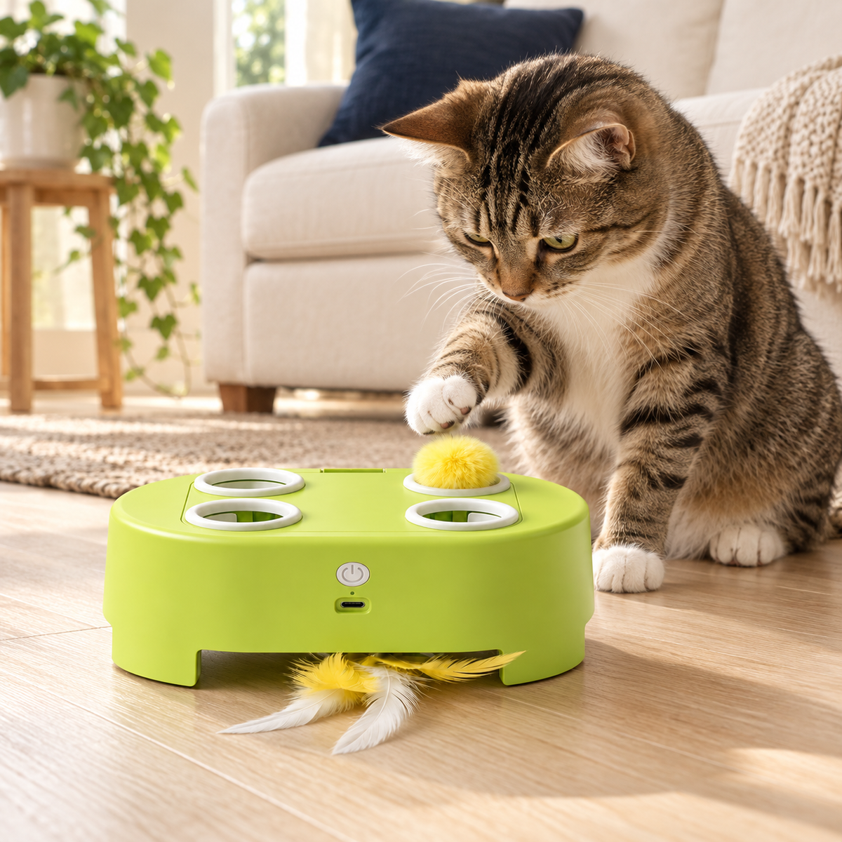 WhiskerQuest 3-mode cat toy — hero green