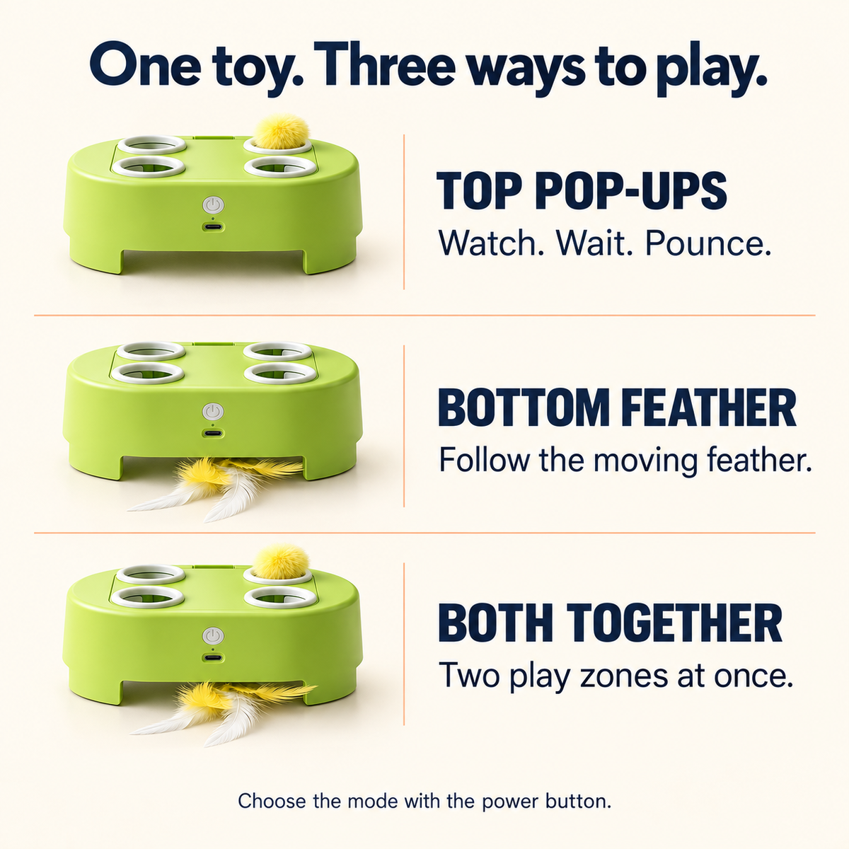 WhiskerQuest 3-mode cat toy — modes