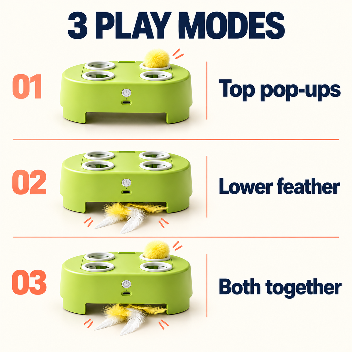 WhiskerQuest three modes: top pop-ups, lower feather and both together