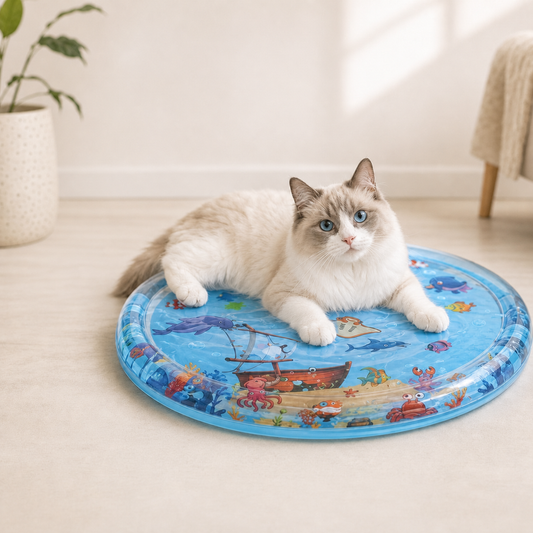 Cat resting on the 100 cm Pet Water Bed sensory mat