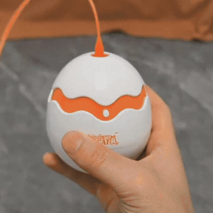 Cat playing with a wobbling egg-shaped automatic lure toy