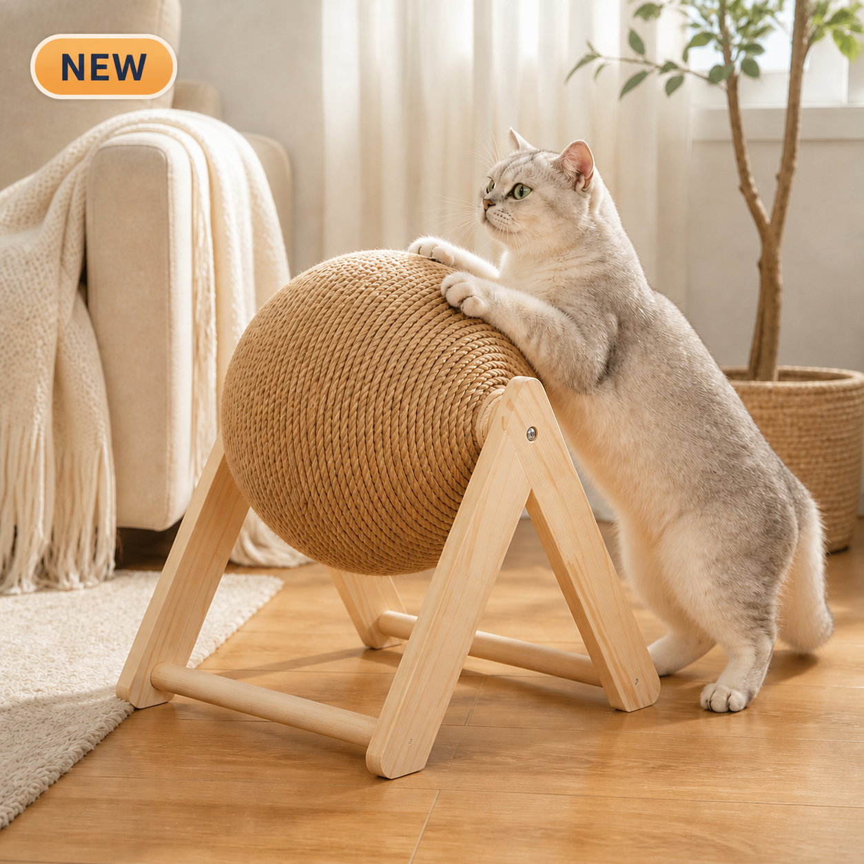 NEW ScratchOrb rotating sisal ball cat scratcher